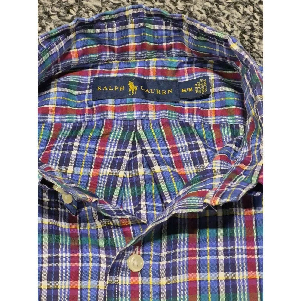Ralph Lauren Shirt Men's Medium Blue Multi Plaid Long Sleeve‎ Cotton Button Down